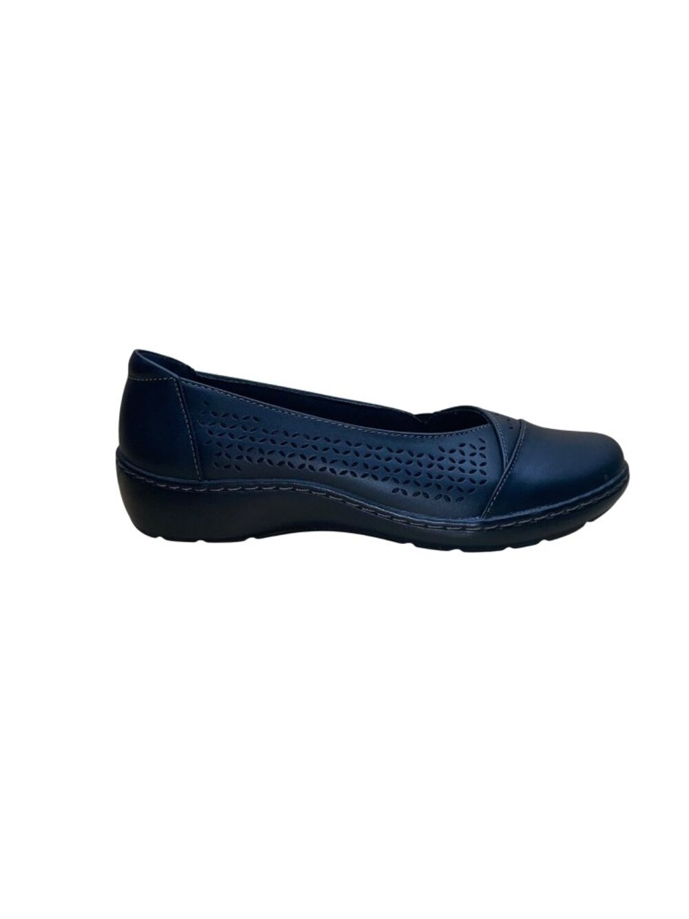 Clarks Women’s Black Leather Cora Iris Slip-On Wide Width Flat Shoes Size 7.5
